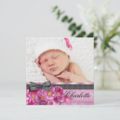 Roze Roze Roze Zwarte Foto Geboorteaankondigingen Aankondiging (Staand voorkant)