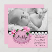 Roze Roze Roze Zwarte Geboorteaankondiging Aankondiging (Voorkant / Achterkant)