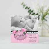 Roze Roze Roze Zwarte Geboorteaankondiging Aankondiging (Staand voorkant)