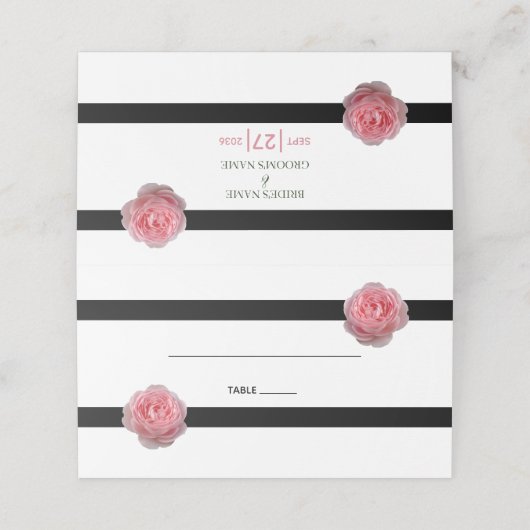 Roze roze roze zwarte lintkaart voor bruiloft plaatskaartje (Buitenkant ongevouwen)