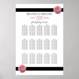 Roze roze roze zwarte ribbon Wedding Seding Chart Poster