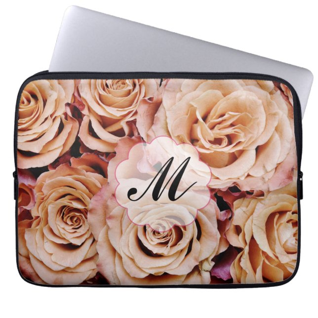 Roze roze Rozen Aangepaste monogram laptophoes Laptop Sleeve (Voorkant)
