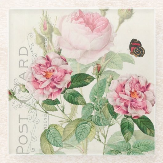 Roze roze rozen bloemen Onderzetter (Voorkant)