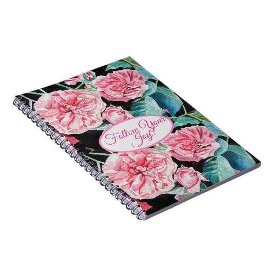 Roze Roze Rozen bloemig Volg Je Vreugde Patroon Notitieboek (Rechterzijde)