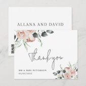 roze roze rozen dank je kaart , bruiloft bedankt (Voorkant / Achterkant)