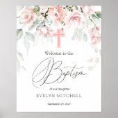 Roze roze rozen foliage Cross Baptisme Welkom Poster (Voorkant)