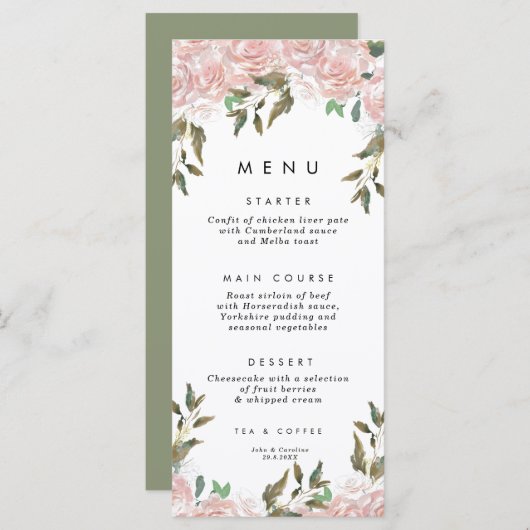 roze roze rozen griekse trouwmenukaarten menu