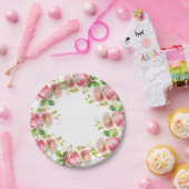 Roze roze rozen in stijl papieren bordje (Feest)