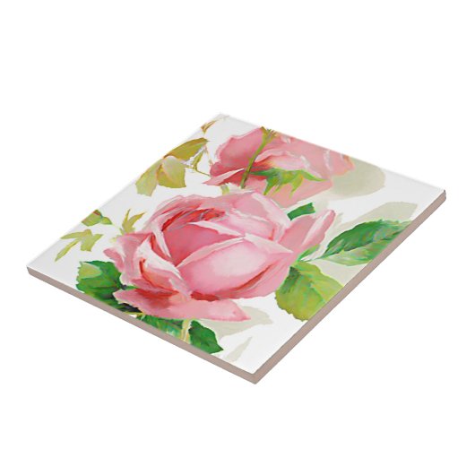 Roze roze rozen in  stijl tegeltje (Zijkant)