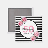 Roze roze rozen rozen zwarte strepen naam magneet (Voorkant / Achterkant)