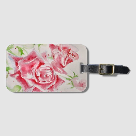 Roze Roze Rozen Waterverf Bloem Bloemen Kunst Bagagelabel (Voorkant (horizontaal))