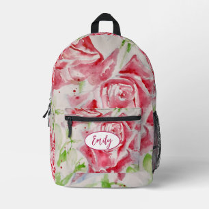 Roze Roze Rozen Waterverf Bloem Bloemen Kunst Bedrukte Rugzak
