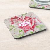 Roze Roze Rozen Waterverf Bloem Bloemen Kunst Bier Onderzetter (Linkerzijde)