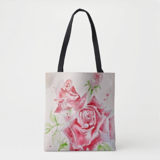 Roze Roze Rozen Waterverf Bloem Bloemen Kunst Tote Bag (Voorkant)