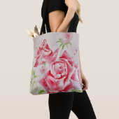 Roze Roze Rozen Waterverf Bloem Bloemen Kunst Tote Bag (Dichtbij)