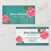 Roze roze rozen Waterverf Floral Art Visitekaartje (Voorkant / Achterkant)