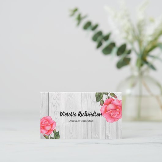 Roze roze rozen Waterverf Floral Art Visitekaartje (Staand voorkant)