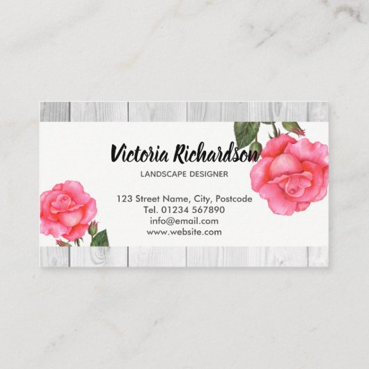 Roze roze rozen Waterverf Floral Art Visitekaartje (Achterkant)