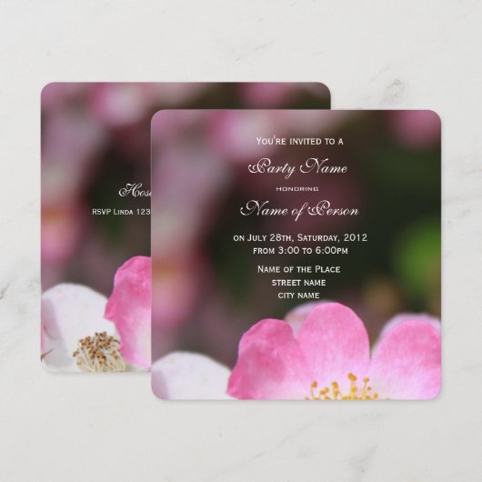 roze roze rozenbloem alle uitnodigingen van de par (Voorkant / Achterkant)