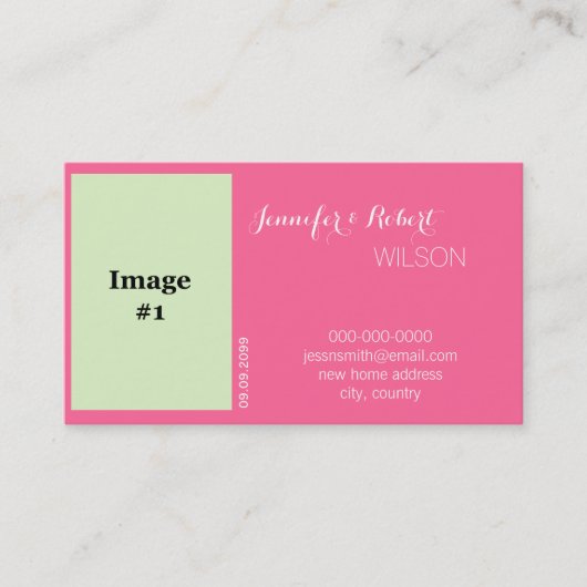 roze roze rozenbloem, bruinkoolbruin nieuw adres visitekaartje (Voorkant)