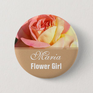 Roze roze rozenbloem meisje trouwnaamknop. ronde button 5,7 cm