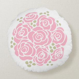 Roze roze rozenbloem, rond kussen