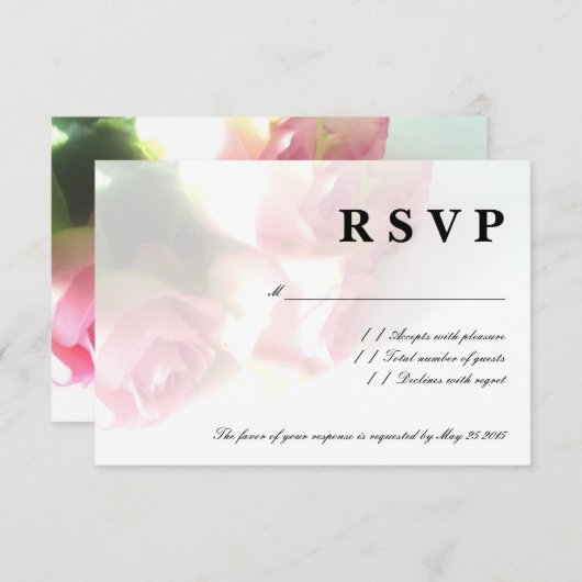 Roze roze rozenbloem RSVP-trouwkaarten RSVP Kaartje (Voorkant / Achterkant)