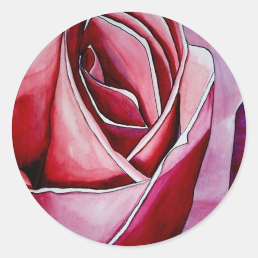 Roze roze rozenbloem waterverf abstracte kunst ronde sticker (Voorkant)
