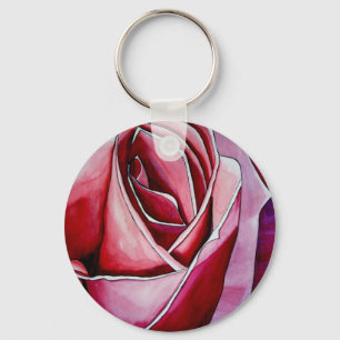Roze roze rozenbloem waterverf abstracte kunst sleutelhanger
