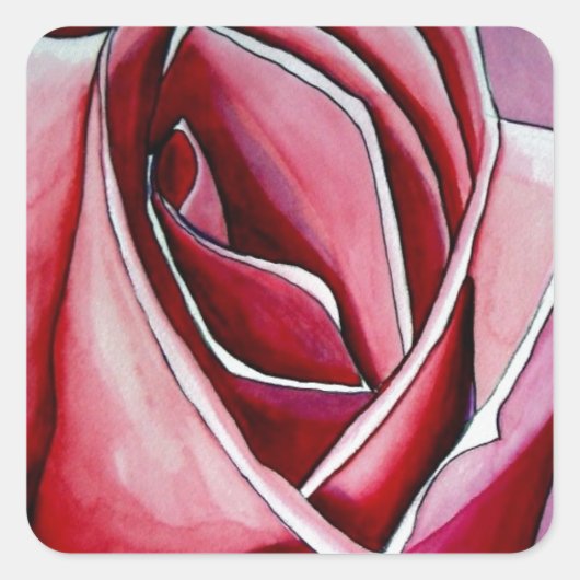 Roze roze rozenbloem waterverf abstracte kunst vierkante sticker (Voorkant)