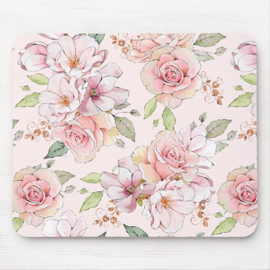 roze roze rozenpatroon gelmuisblok muismat (Voorkant)