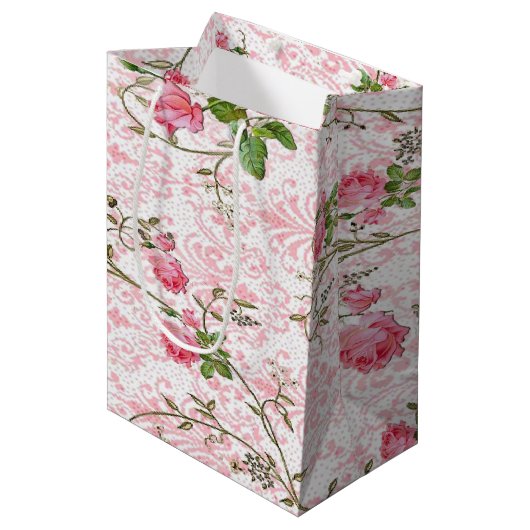 Roze roze rozentas medium cadeauzakje (Voorkant Gekanteld)