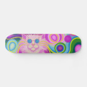 Roze roze skateboard met een psy-cat-delic (Horizontaal)