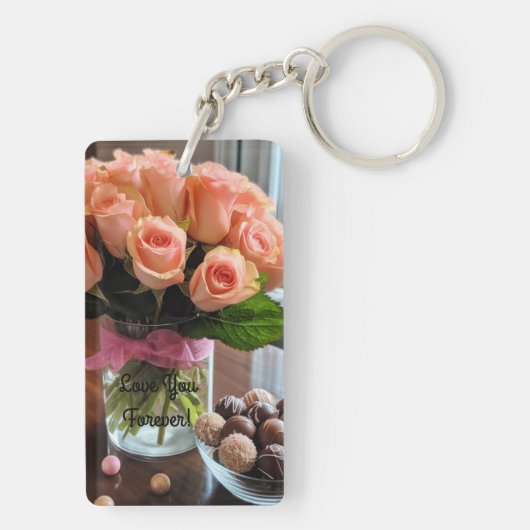 Roze roze Sleutelhanger op maat (achterkant)