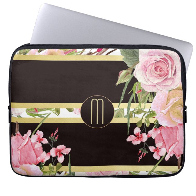 Roze roze tekening patroon laptop sleeve (Voorkant)