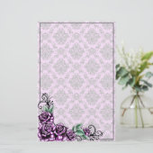 Roze Roze Valentijn Baroque Pattern Stationery Briefpapier (Staand voorkant)