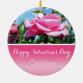 Roze roze Valentijnsdag Keramisch Ornament