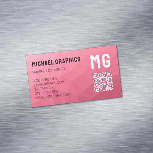 Roze roze verloop geometrisch mesh patroon QR code Magnetisch Visitekaartje (Voorbeeld)