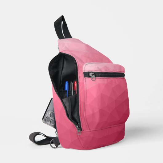 Roze roze verloop geometrisch mesh patroon sling bag (Open)