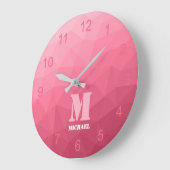 Roze roze verloop geometrisch meshpatroon monogram grote klok (Hoek)