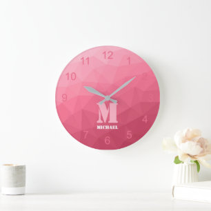 Roze roze verloop geometrisch meshpatroon monogram grote klok