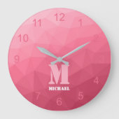 Roze roze verloop geometrisch meshpatroon monogram grote klok (Voorkant)