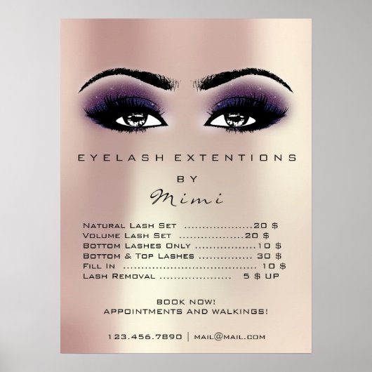 Roze Roze Violet Skin Makeup Eyes Lashes Price Poster (Voorkant)