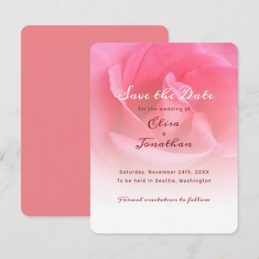Roze roze vlakke bewaarder de datumkaart save the date (Voorkant / Achterkant)
