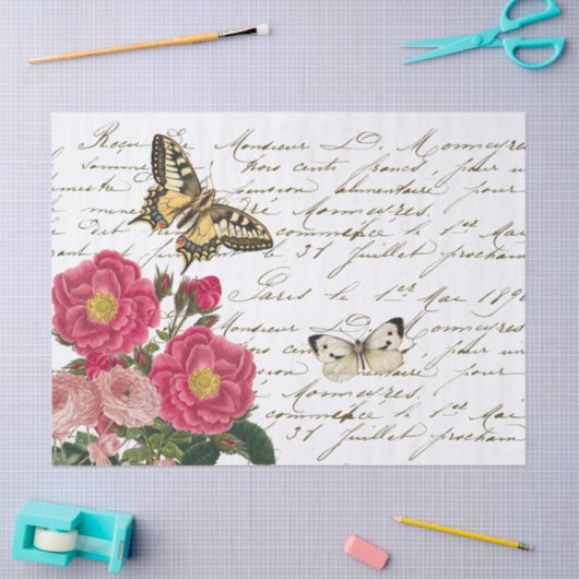 Roze roze vlinder Frans Script  Tissuepapier (Craft)