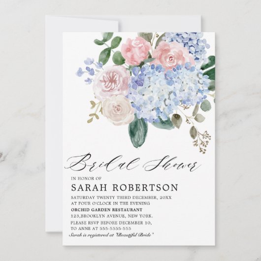 Roze roze Vrijgezellenfeest met mosterdblauwe hydr Kaart (Voorkant)