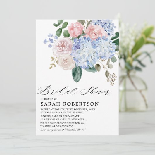 Roze roze Vrijgezellenfeest met mosterdblauwe hydr Kaart (Staand voorkant)