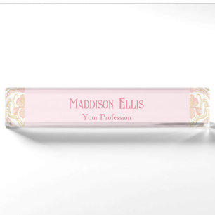 Roze Roze Vrouwelijke Art Nouveau Bloemige Elegant Naambordje
