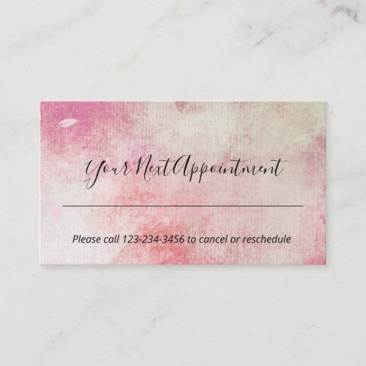 Roze roze Waterverf Abstracte Benoeming Herinnerin Visitekaartje (Voorkant)