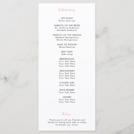 Roze roze waterverf bloemen bruiloft programmakaart (Achterkant)